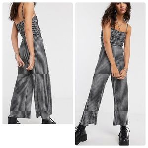 Berksha Ruched Front Gingham Jumpsuit Black
